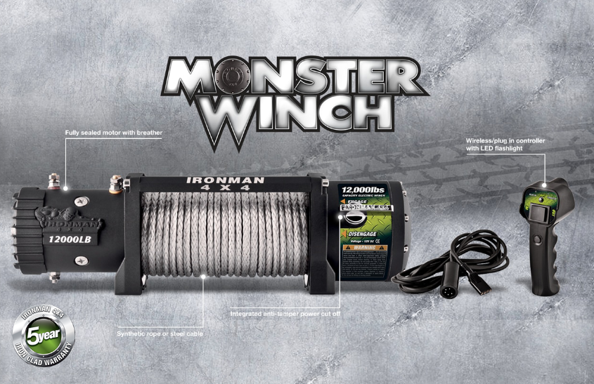 WINCH ELÉCTRICO 12V - DE 12000LB CON PIOLA SINTÉTICA