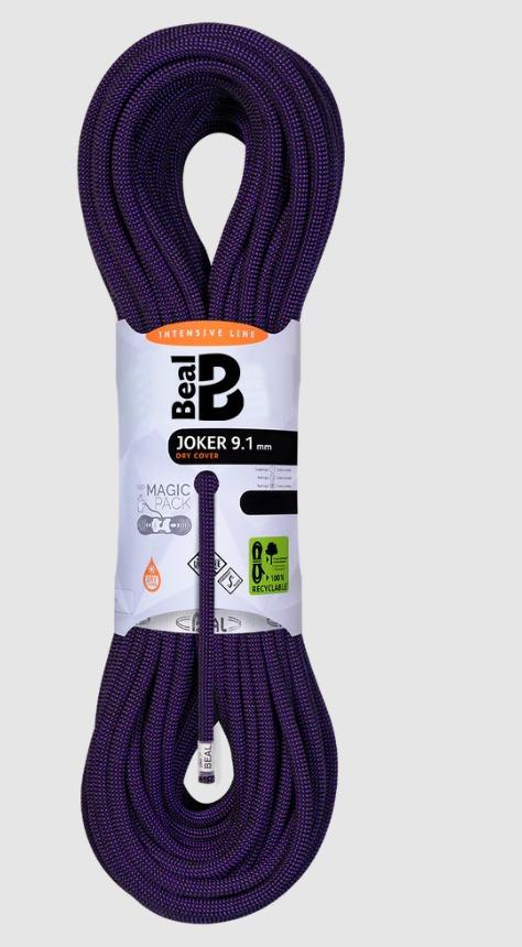 Cuerda Dinamica JOKER 9.1mm Unicore Dry Cover x 70 mts. - Color: Morado