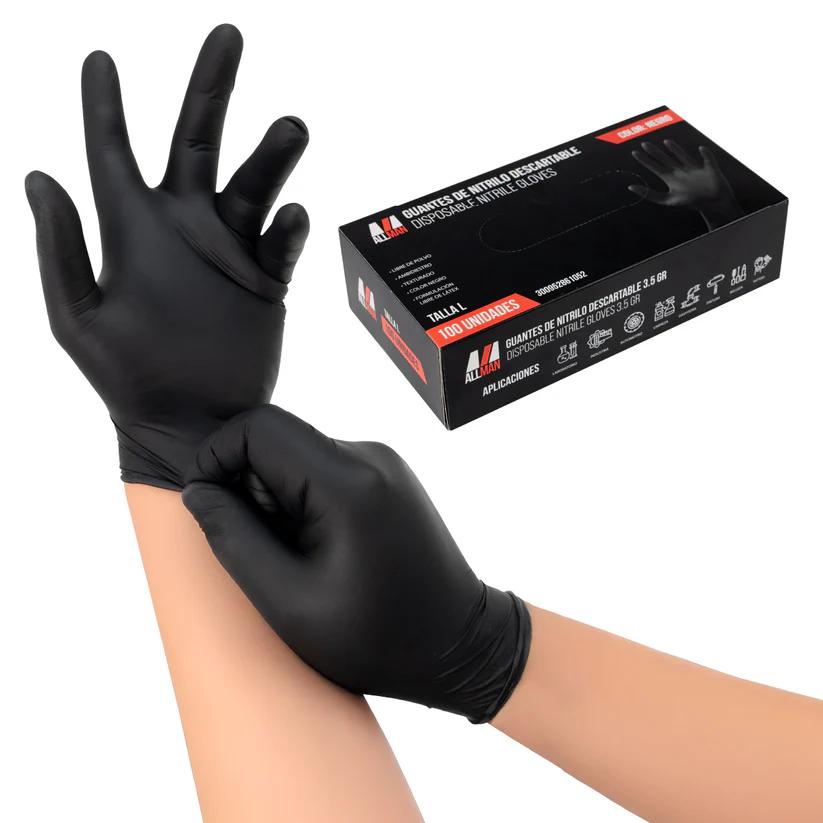 Guante Examinación Nitrilo 3,5 gr Allman Caja 100 und - Color: Negro