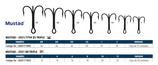 Anzuelo Triple 3551-BR Bronceado - Caja de 5 Unidades