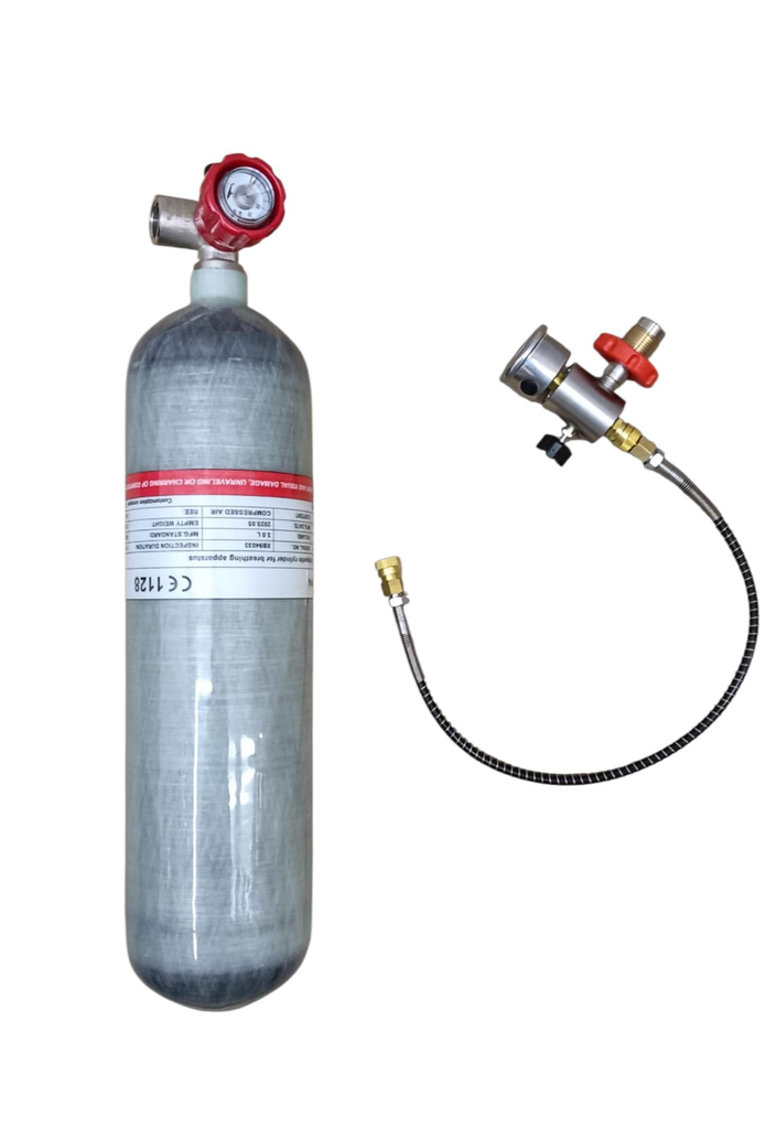 Scuba 3L Fibra Carbono Manometro y Valvula de Acople -