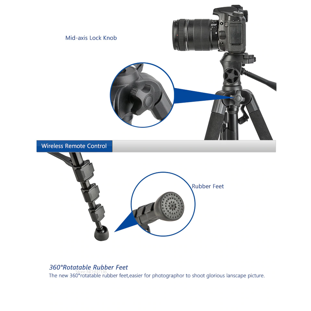 Miniatura Kit Trípode de Aluminio con Cabezal y Clip SmartPhone con Bluetooth Serie Digital - Color: Negro