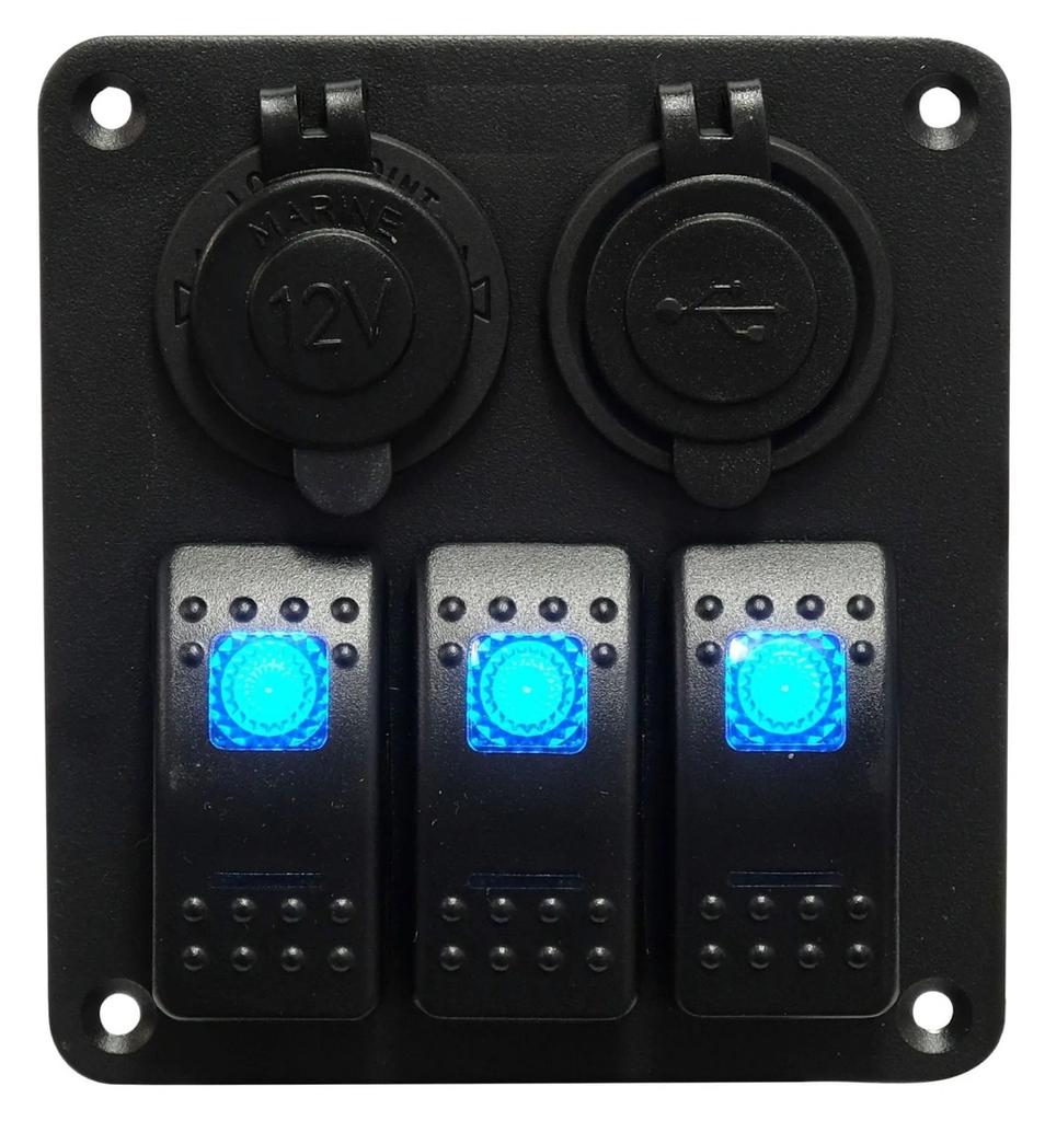 Panel Control 3 Switch Con USB y 12V