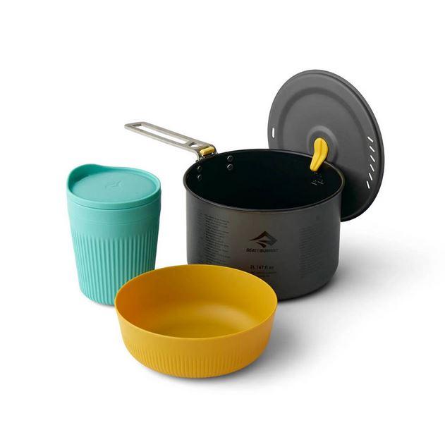 Juego De Cocina Frontier Ul One Pot - [1P] [3 Piezas] Olla De 2 L Con Tazón M Y Taza Ins - Color: Negro Amarillo Celeste